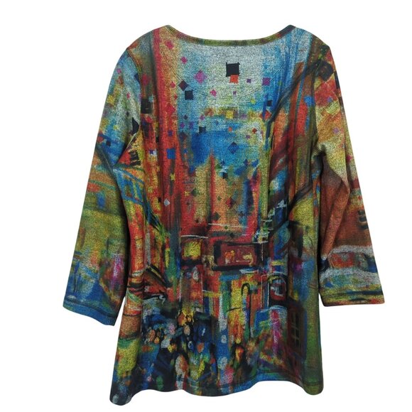 Ali Miles Multicolor Tunic Women’s size L Brushed Abstract Art Print Long Sleeve - Picture 2 of 11